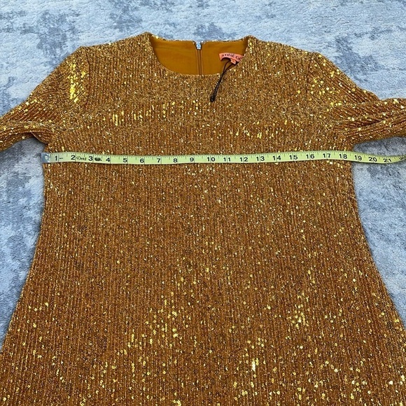New Stine Goya Odis Mini Shift Dress Gold Sequin Sparkle Long Sleeve Sz S - Picture 11 of 16
